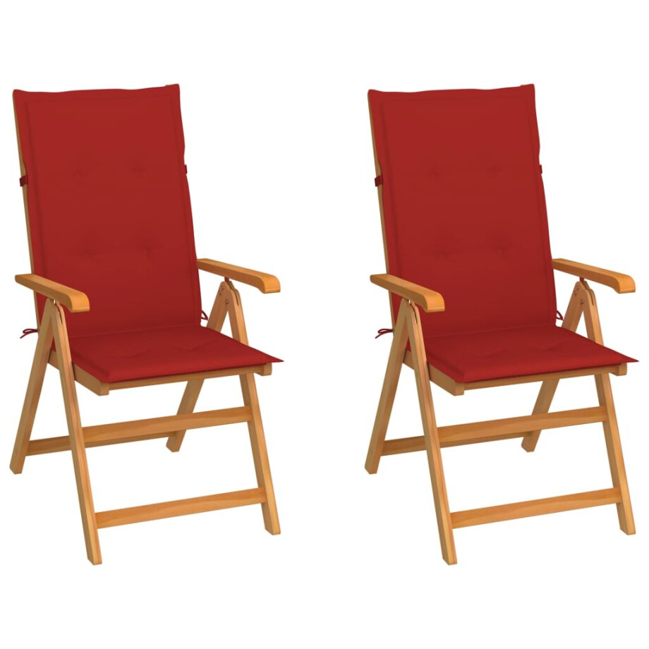 vidaXL Tuinstoelen 2 st met rode kussens massief teakhout afbeelding 1