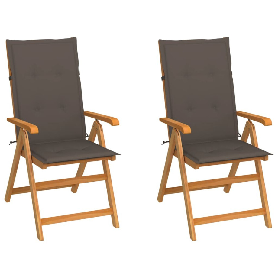 vidaXL Tuinstoelen 2 st met taupe kussens massief teakhout vidaXL Tuinstoelen 2 st met taupe kussens massief teakhout afbeelding 1
