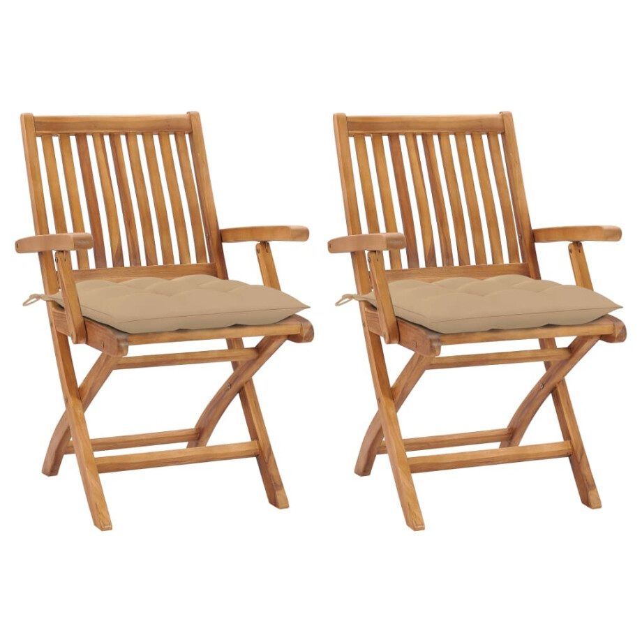 vidaXL Tuinstoelen 2 st met beige kussens massief teakhout vidaXL Tuinstoelen 2 st met beige kussens massief teakhout afbeelding 1