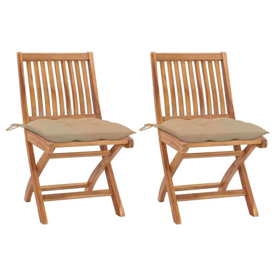 vidaXL Tuinstoelen 2 st met beige kussens massief teakhout vidaXL Tuinstoelen 2 st met beige kussens massief teakhout afbeelding 1