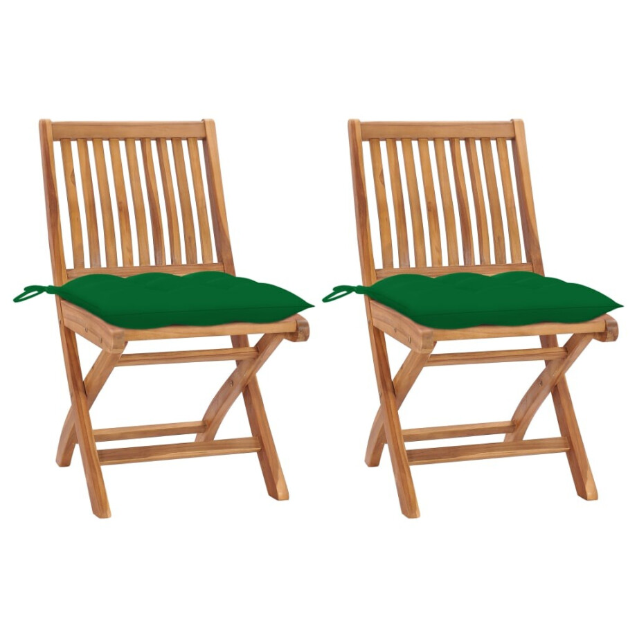vidaXL Tuinstoelen 2 st met groene kussens massief teakhout afbeelding 1