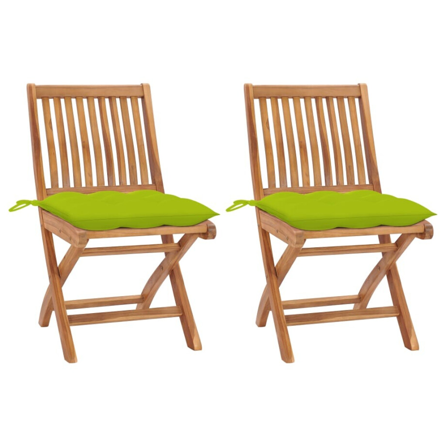 vidaXL Tuinstoelen 2 st met heldergroene kussens massief teakhout afbeelding 1