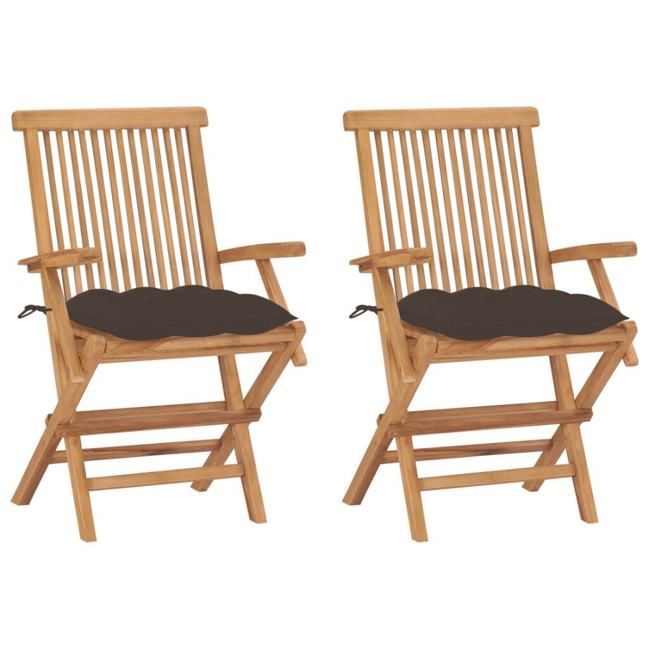 vidaXL Tuinstoelen 2 st met taupe kussens massief teakhout afbeelding 1