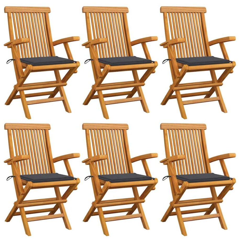 vidaXL Tuinstoelen 6 st met antracietkleurige kussens massief teakhout vidaXL Tuinstoelen 6 st met antracietkleurige kussens massief teakhout afbeelding 1