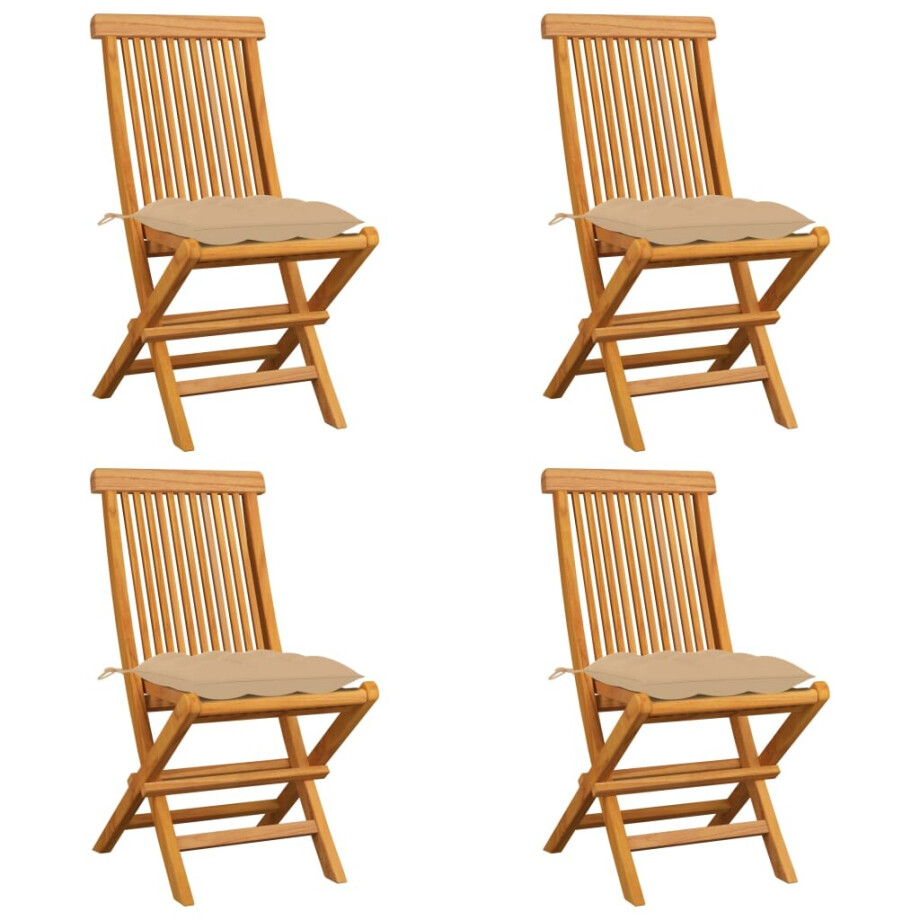 vidaXL Tuinstoelen 4 st met beige kussens massief teakhout afbeelding 1