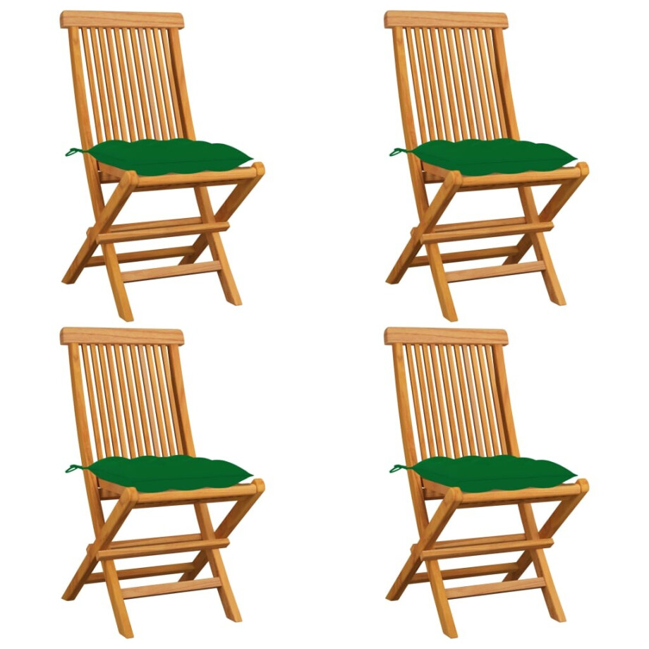 vidaXL Tuinstoelen 4 st met groene kussens massief teakhout vidaXL Tuinstoelen 4 st met groene kussens massief teakhout afbeelding 1
