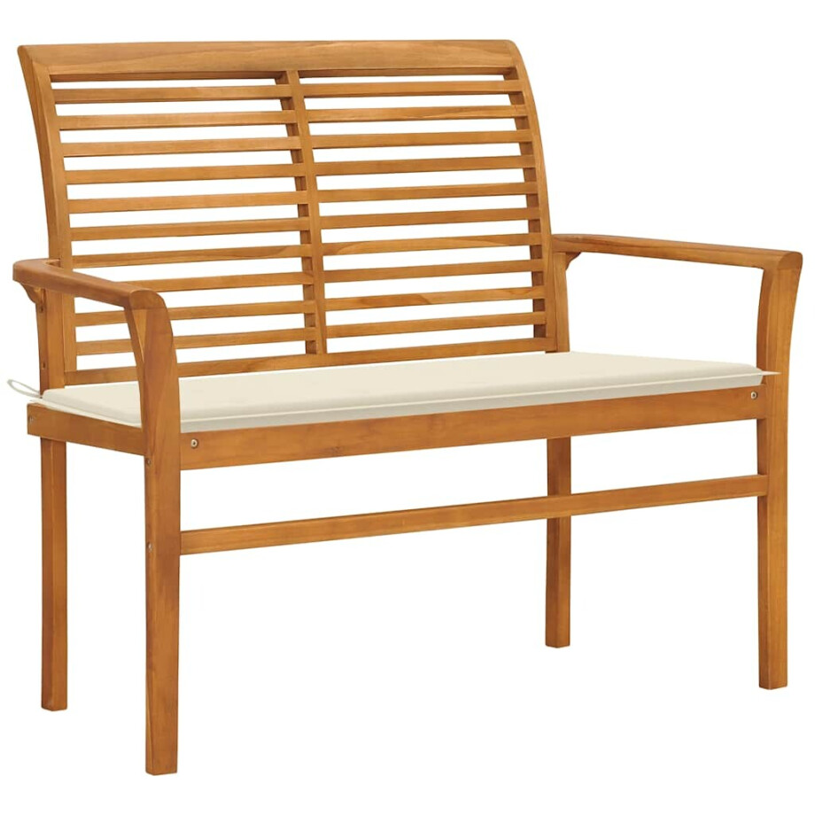 vidaXL Tuinbank met crèmekleurig kussen 112 cm massief teakhout afbeelding 1