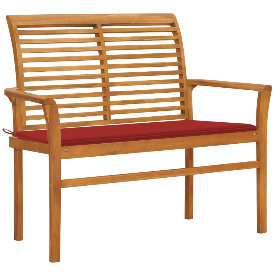 vidaXL Tuinbank met rood kussen 112 cm massief teakhout vidaXL Tuinbank met rood kussen 112 cm massief teakhout afbeelding 1