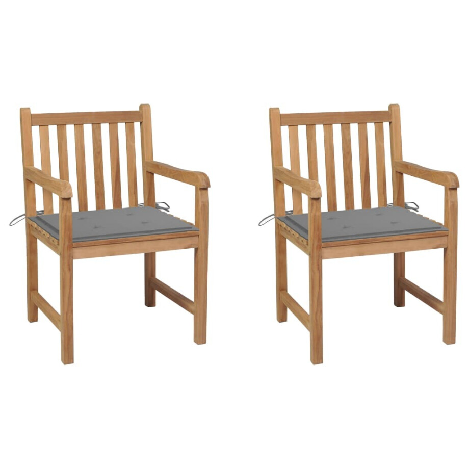 vidaXL Tuinstoelen 2 st met grijze kussens massief teakhout afbeelding 1