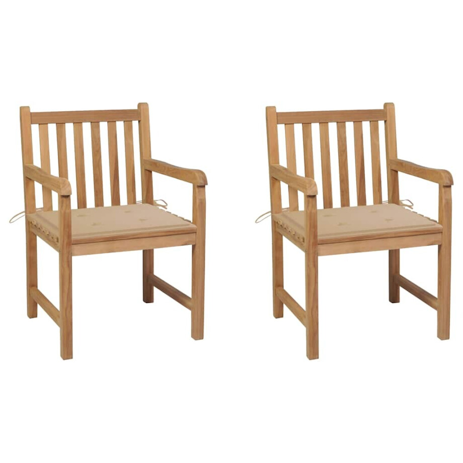 vidaXL Tuinstoelen 2 st met beige kussens massief teakhout afbeelding 1