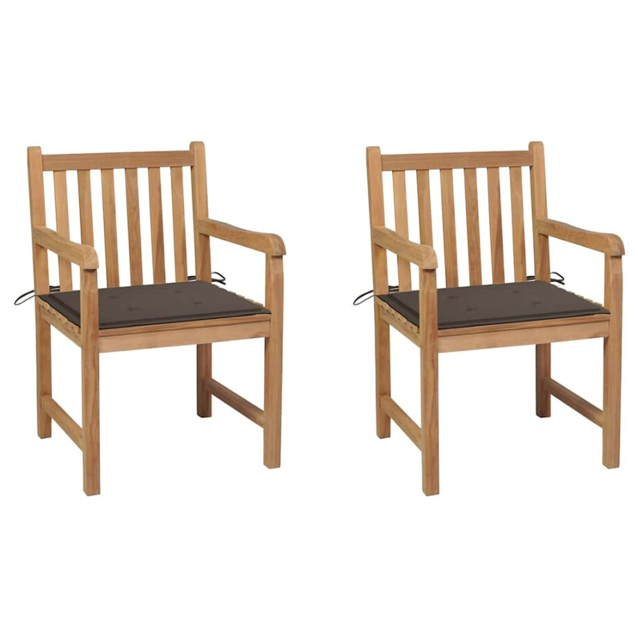 vidaXL Tuinstoelen 2 st met taupe kussens massief teakhout afbeelding 1