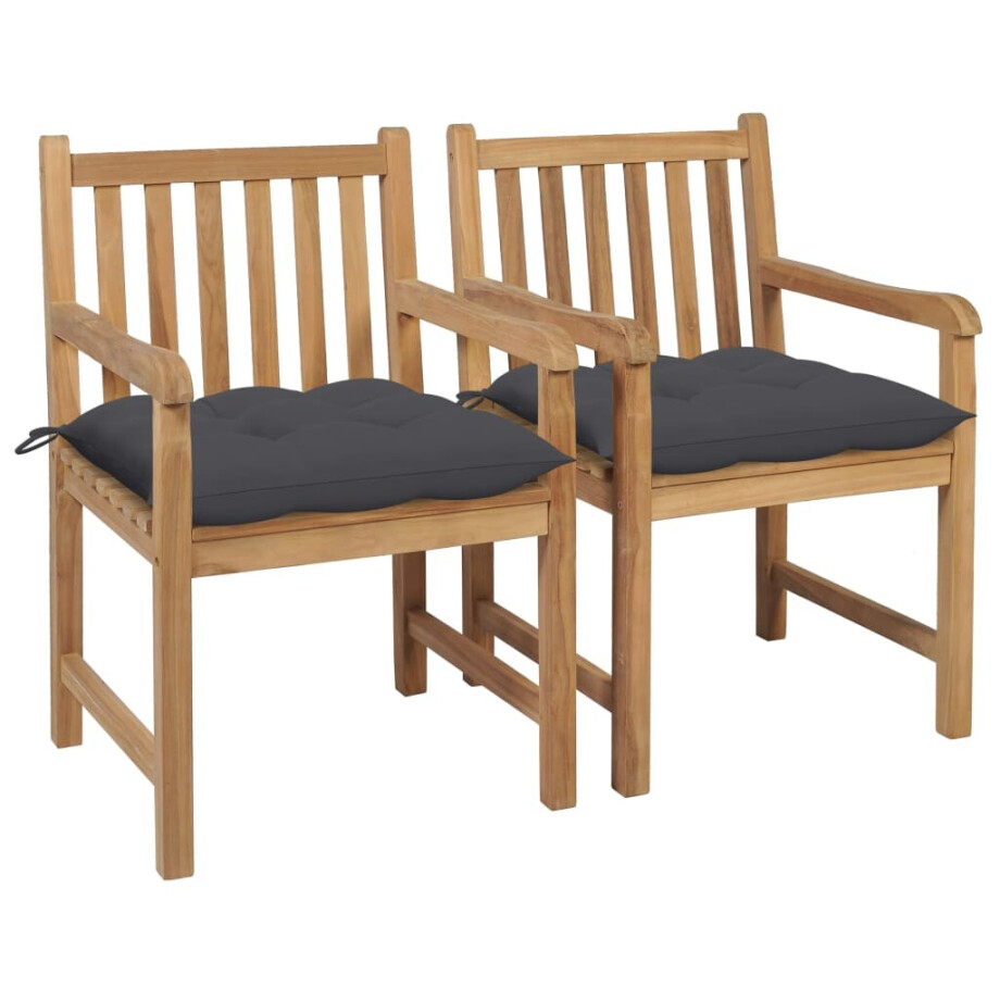 vidaXL Tuinstoelen 2 st met antracietkleurige kussens massief teakhout afbeelding 1