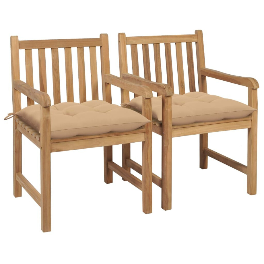 vidaXL Tuinstoelen 2 st met beige kussens massief teakhout vidaXL Tuinstoelen 2 st met beige kussens massief teakhout afbeelding 1