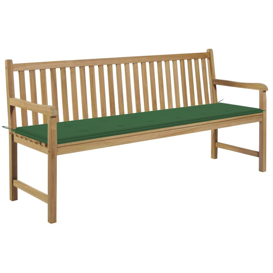 vidaXL Tuinbank met groen kussen 175 cm massief teakhout vidaXL Tuinbank met groen kussen 175 cm massief teakhout afbeelding 1