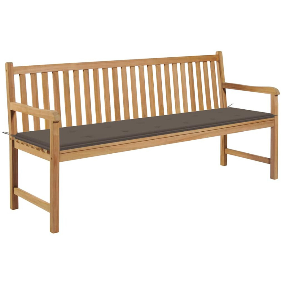 vidaXL Tuinbank met taupe kussen 175 cm massief teakhout vidaXL Tuinbank met taupe kussen 175 cm massief teakhout afbeelding 1