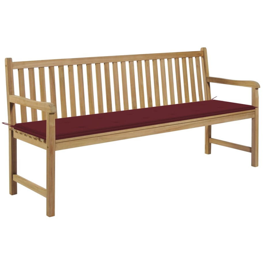 vidaXL Tuinbank met wijnrood kussen 175 cm massief teakhout vidaXL Tuinbank met wijnrood kussen 175 cm massief teakhout afbeelding 1