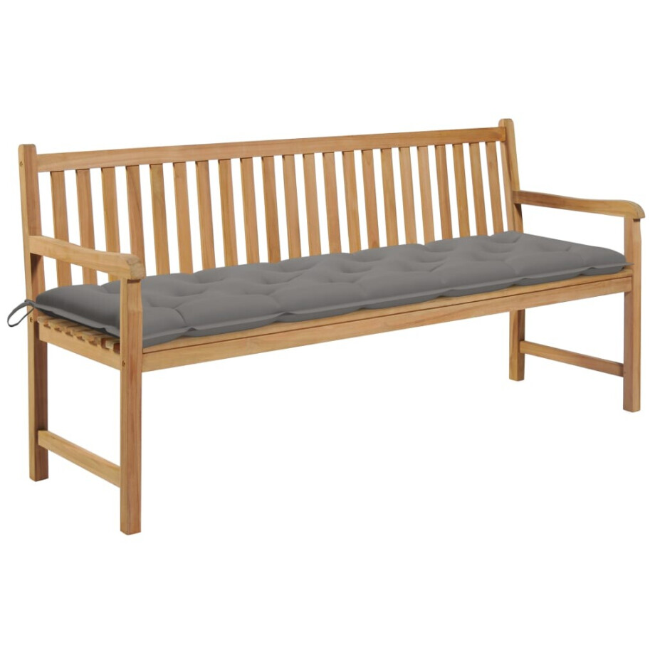 vidaXL Tuinbank met grijs kussen 175 cm massief teakhout vidaXL Tuinbank met grijs kussen 175 cm massief teakhout afbeelding 1