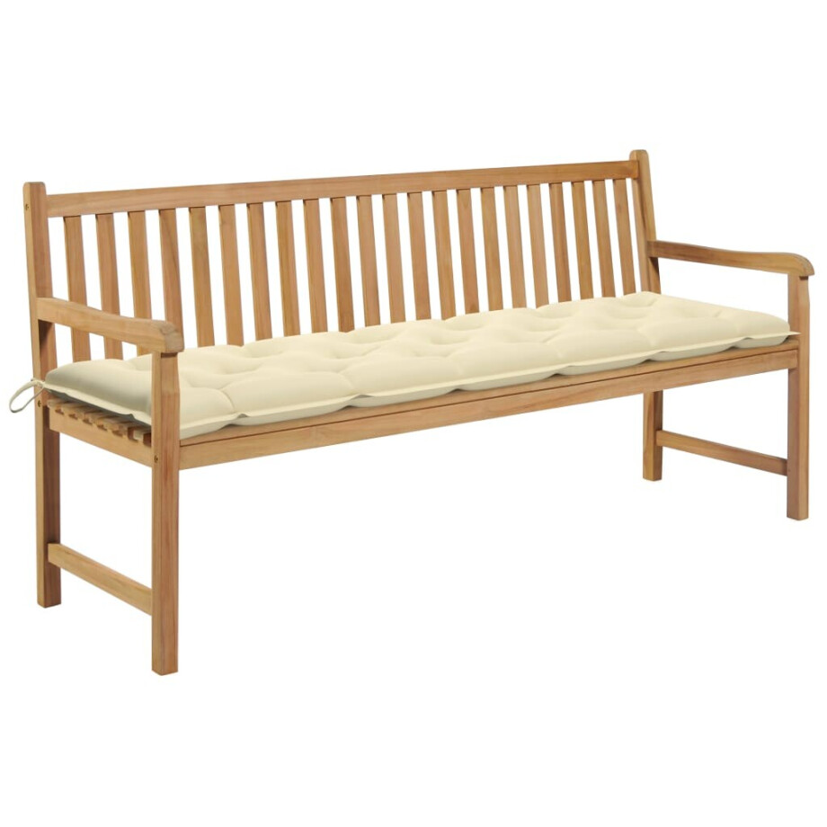 vidaXL Tuinbank met crèmewit kussen 175 cm massief teakhout afbeelding 1
