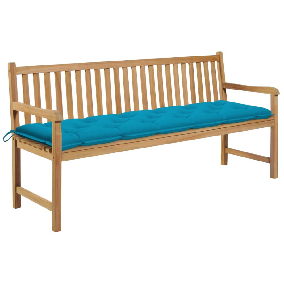 vidaXL Tuinbank met lichtblauw kussen 175 cm massief teakhout vidaXL Tuinbank met lichtblauw kussen 175 cm massief teakhout afbeelding 1
