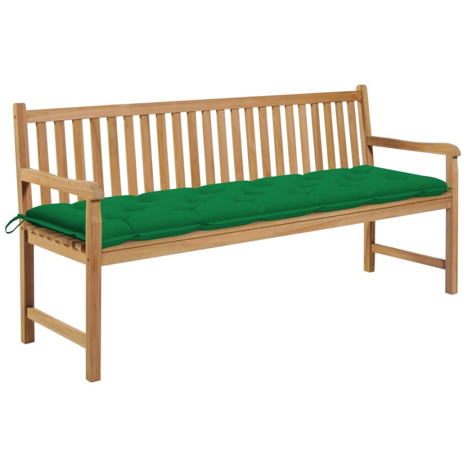 vidaXL Tuinbank met groen kussen 175 cm massief teakhout vidaXL Tuinbank met groen kussen 175 cm massief teakhout afbeelding 1