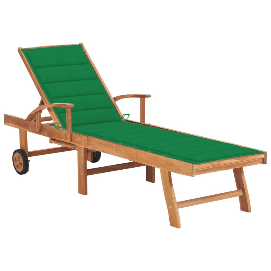 vidaXL Ligbed met groen kussen massief teakhout vidaXL Ligbed met groen kussen massief teakhout afbeelding 1