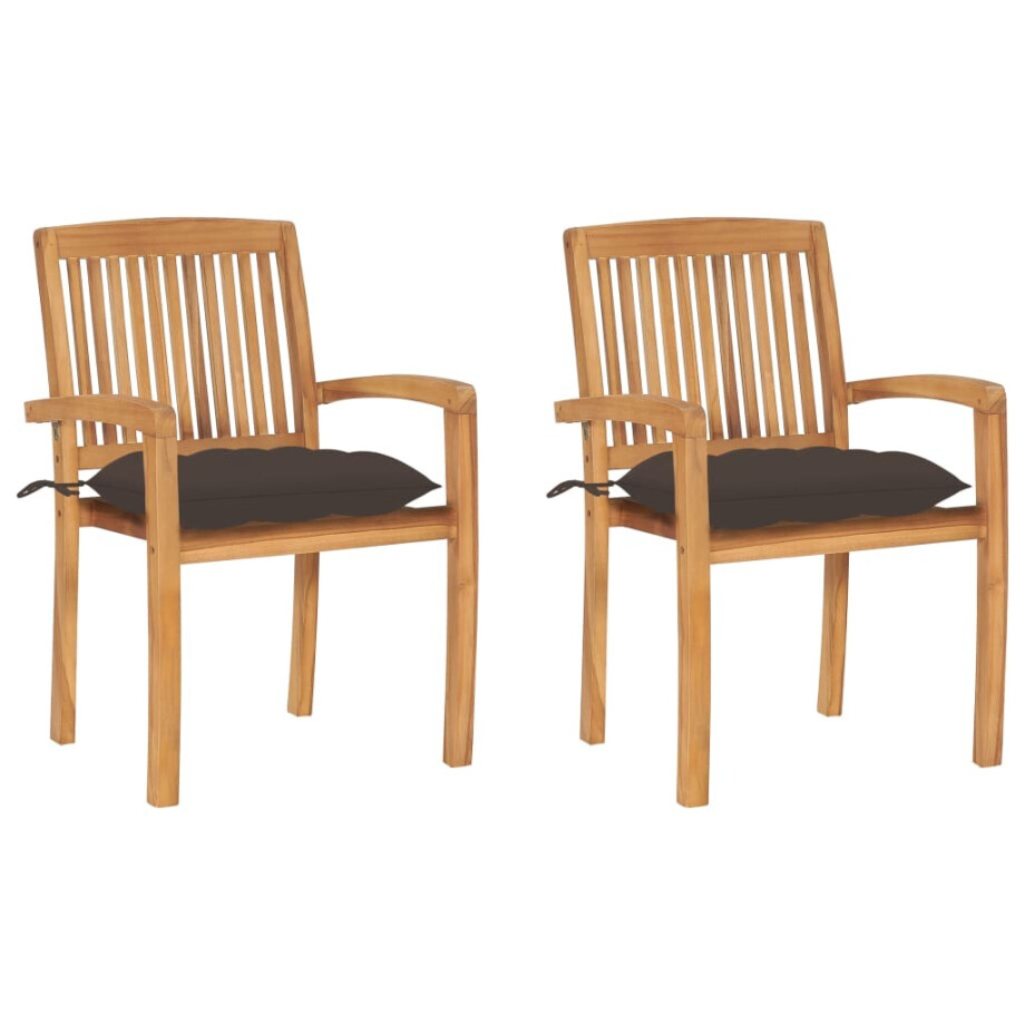 vidaXL Tuinstoelen 2 st met taupe kussens massief teakhout afbeelding 1