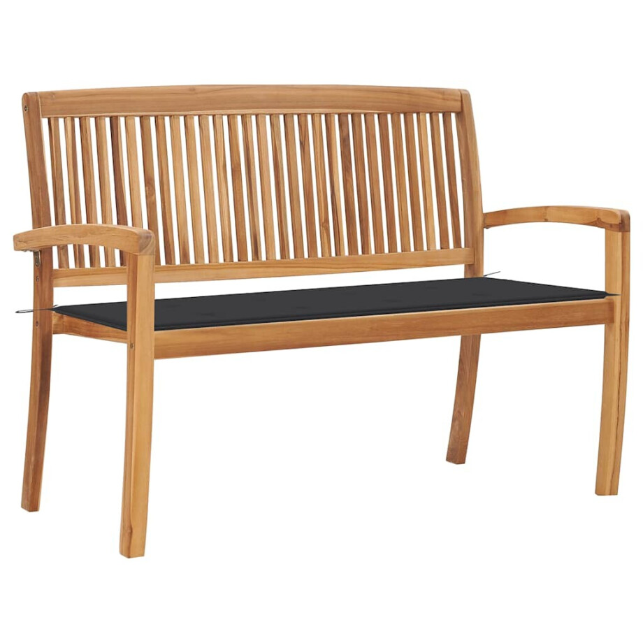 vidaXL Tuinbank stapelbaar met kussen 128,5 cm massief teakhout vidaXL Tuinbank stapelbaar met kussen 128,5 cm massief teakhout afbeelding 1