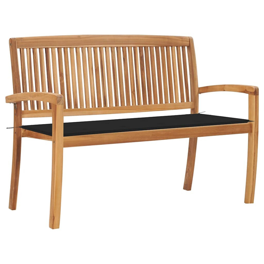 vidaXL Tuinbank stapelbaar met kussen 128,5 cm massief teakhout vidaXL Tuinbank stapelbaar met kussen 128,5 cm massief teakhout afbeelding 1
