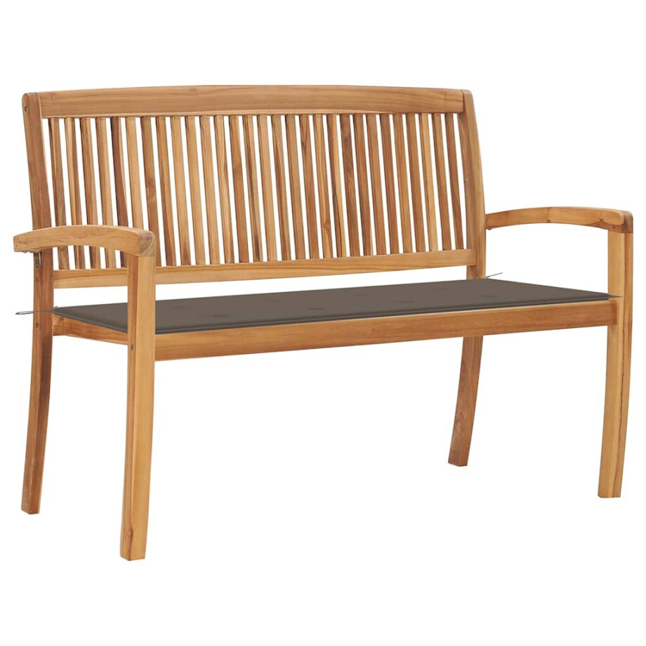 vidaXL Tuinbank stapelbaar met kussen 128,5 cm massief teakhout vidaXL Tuinbank stapelbaar met kussen 128,5 cm massief teakhout afbeelding 1