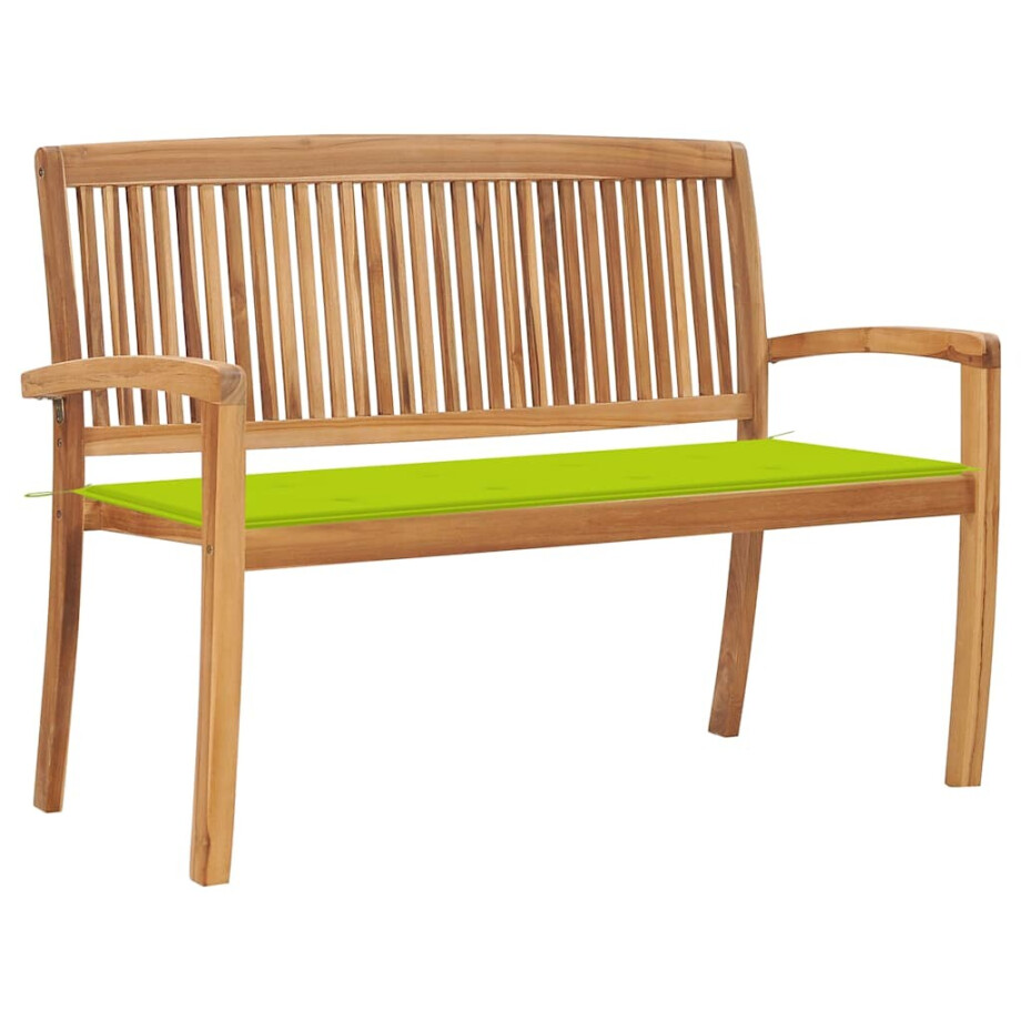 vidaXL Tuinbank stapelbaar met kussen 128,5 cm massief teakhout afbeelding 1
