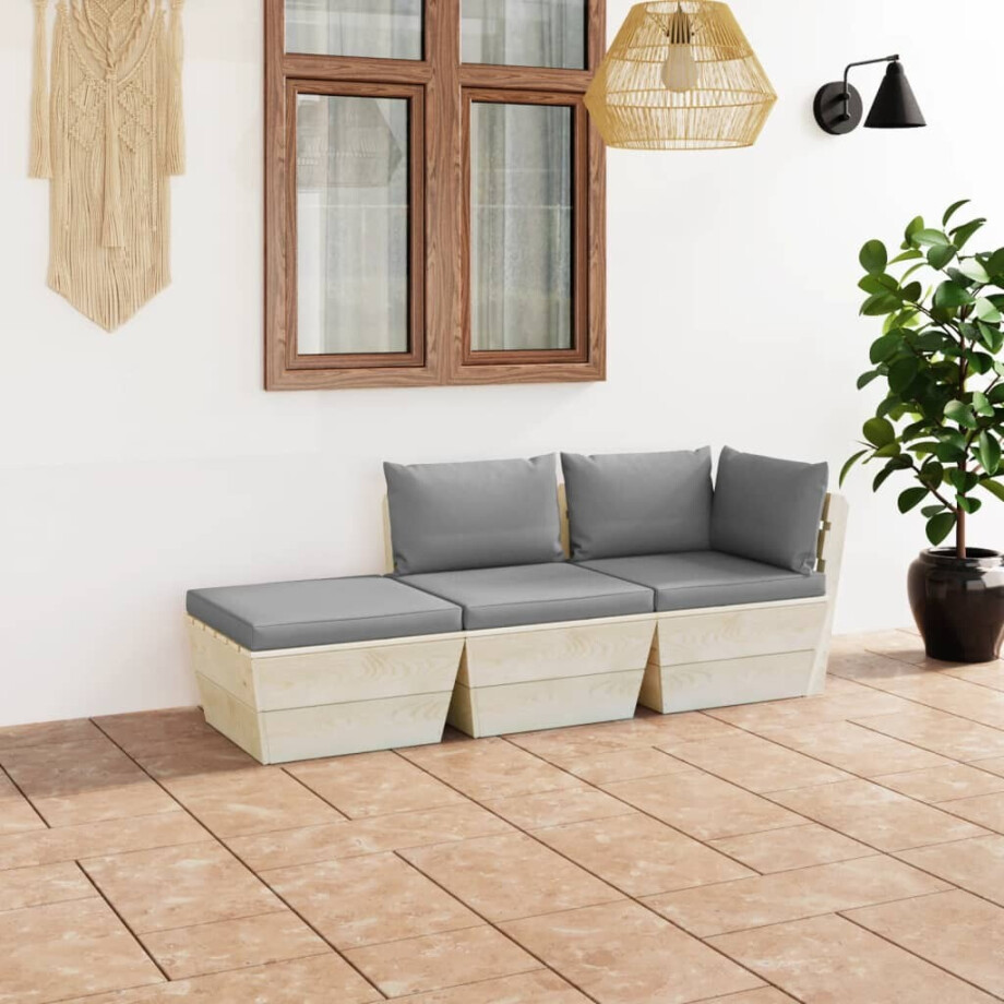 vidaXL 3-delige Loungeset met kussens pallet vurenhout vidaXL 3-delige Loungeset met kussens pallet vurenhout afbeelding 1