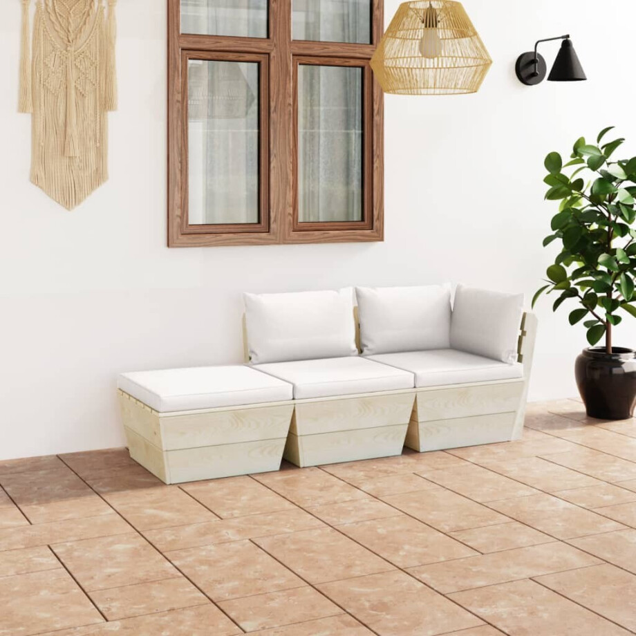 vidaXL 3-delige Loungeset met kussens pallet vurenhout vidaXL 3-delige Loungeset met kussens pallet vurenhout afbeelding 1