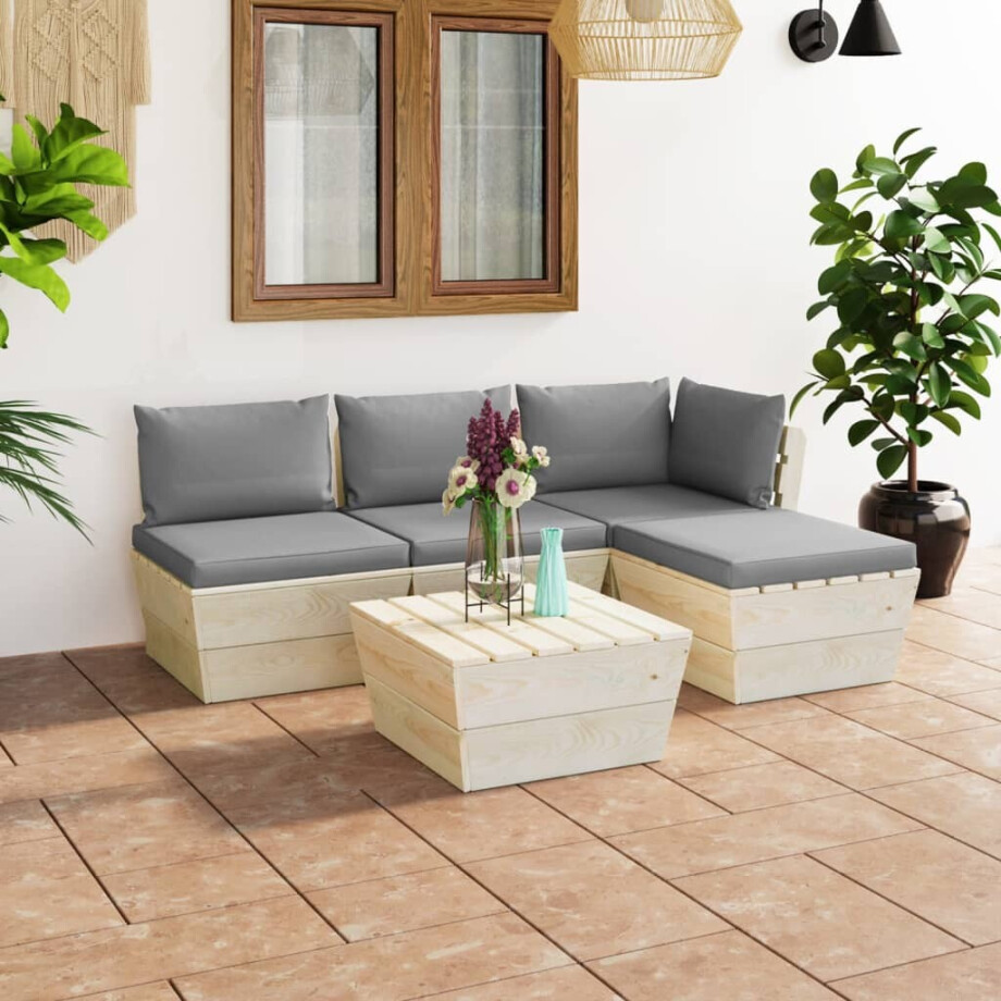 vidaXL 5-delige Loungeset met kussens pallet vurenhout vidaXL 5-delige Loungeset met kussens pallet vurenhout afbeelding 1