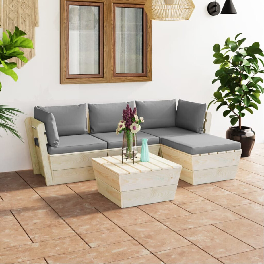 vidaXL 5-delige Loungeset met kussens pallet vurenhout vidaXL 5-delige Loungeset met kussens pallet vurenhout afbeelding 1