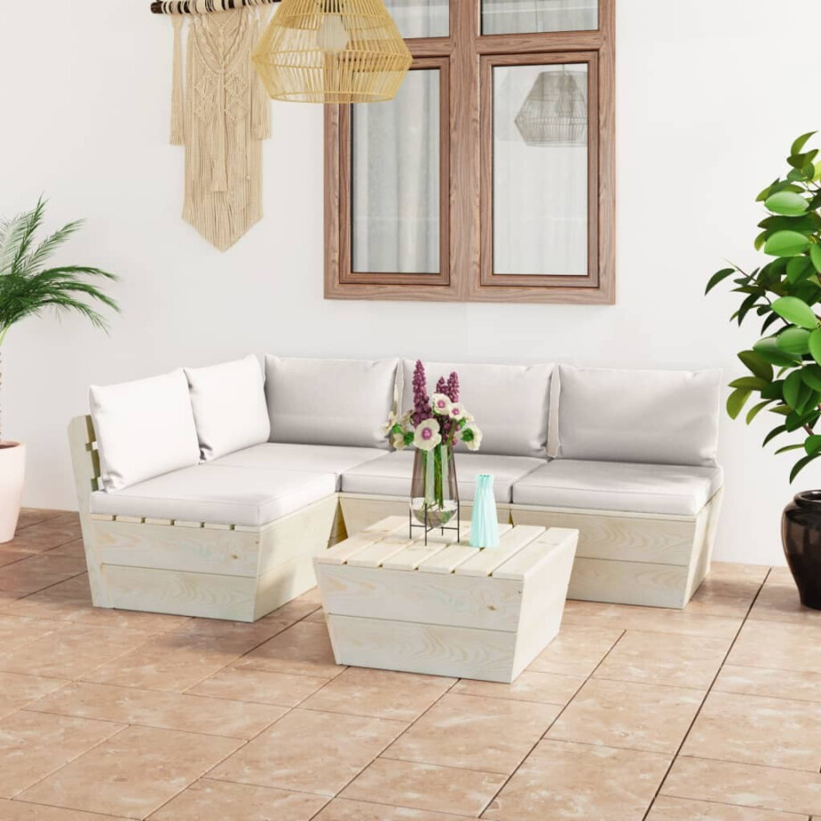 vidaXL 5-delige Loungeset met kussens pallet vurenhout vidaXL 5-delige Loungeset met kussens pallet vurenhout afbeelding 1