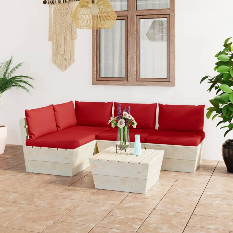 vidaXL 5-delige Loungeset met kussens pallet vurenhout afbeelding 1