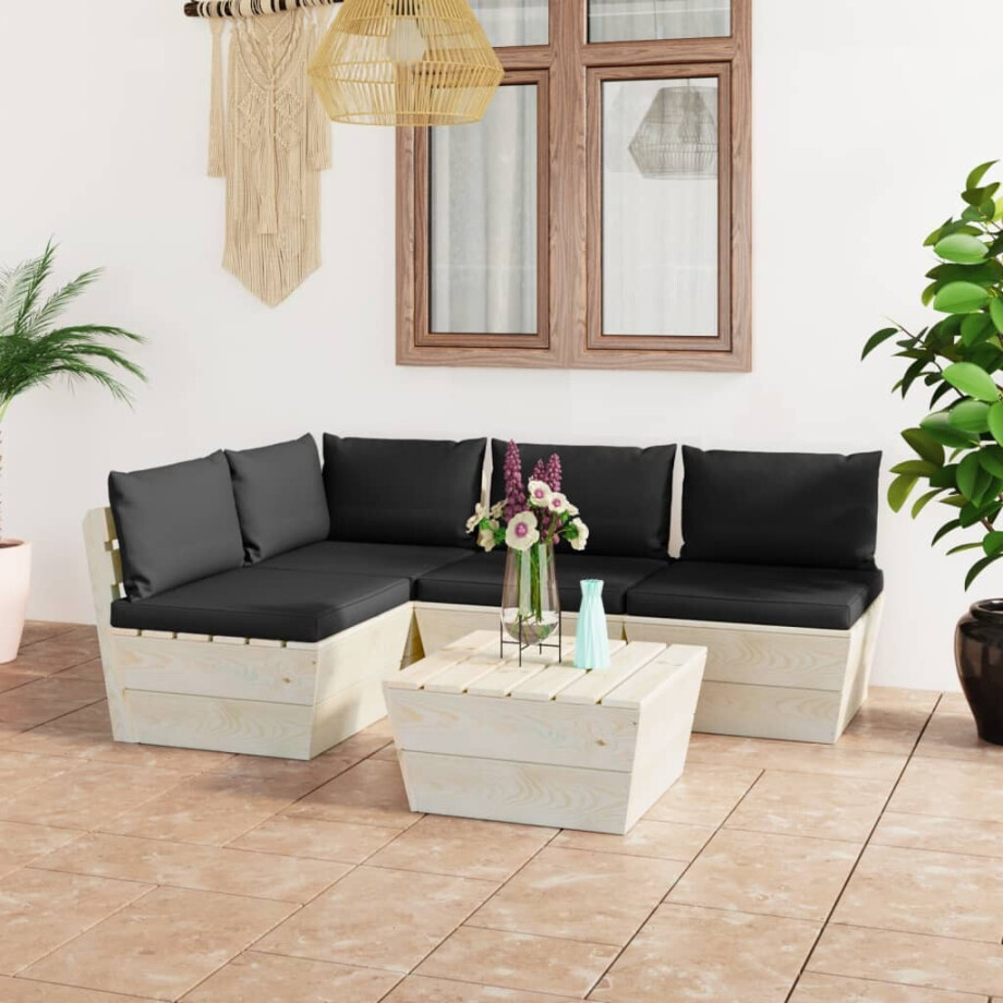 vidaXL 5-delige Loungeset met kussens pallet vurenhout afbeelding 1