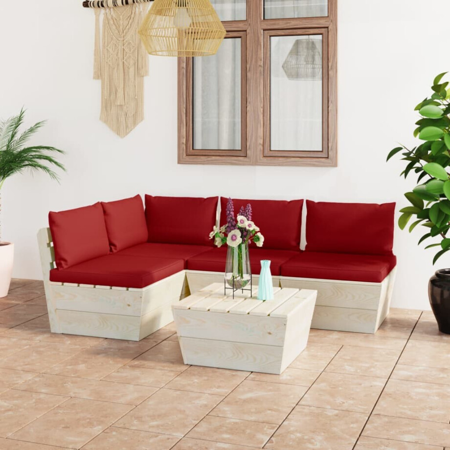 vidaXL 5-delige Loungeset met kussens pallet vurenhout afbeelding 1