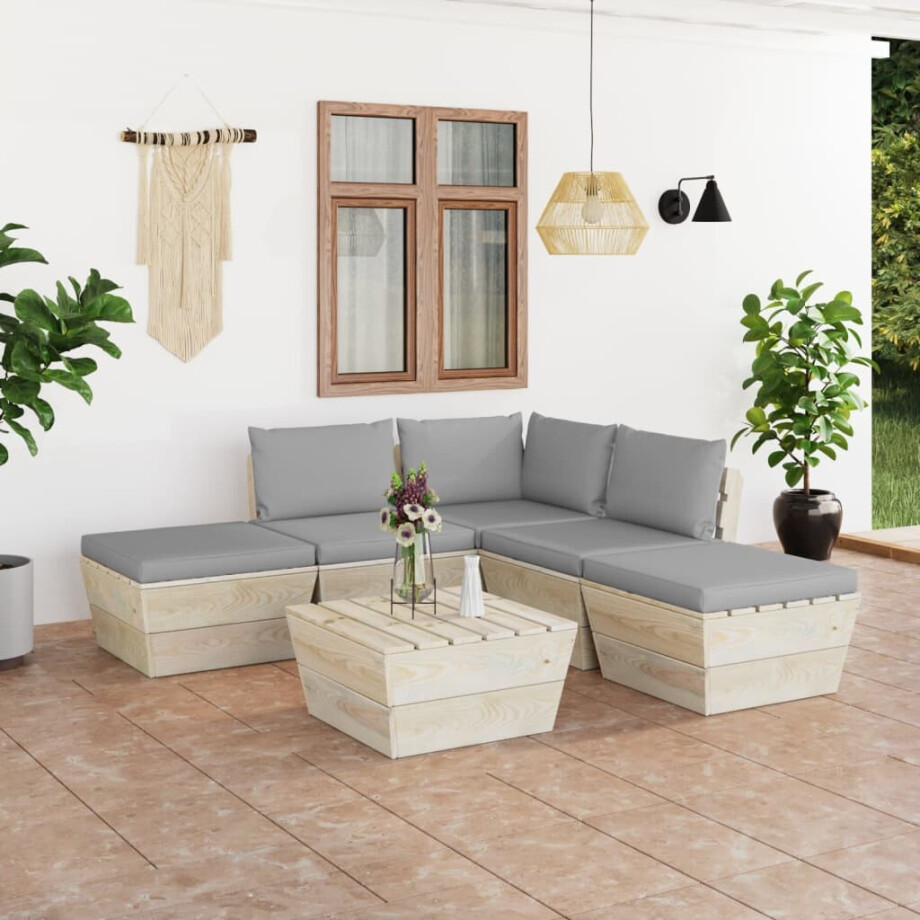 vidaXL 6-delige Loungeset met kussens pallet vurenhout vidaXL 6-delige Loungeset met kussens pallet vurenhout afbeelding 1