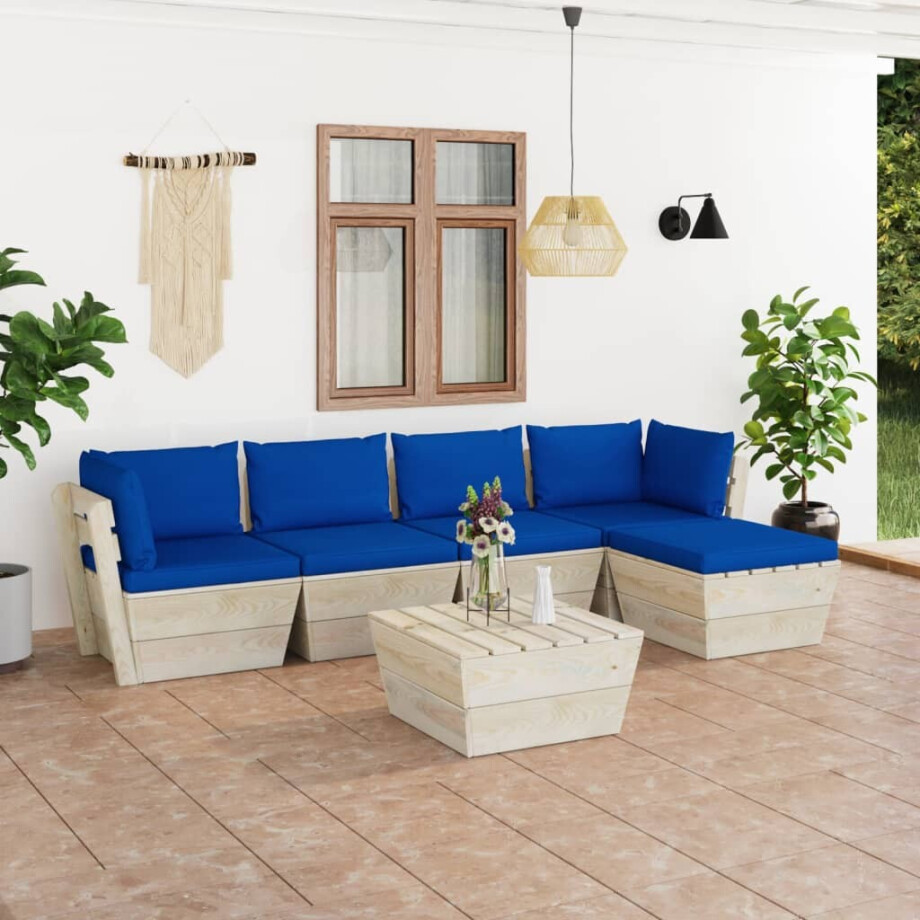 vidaXL 6-delige Loungeset met kussens pallet vurenhout afbeelding 1