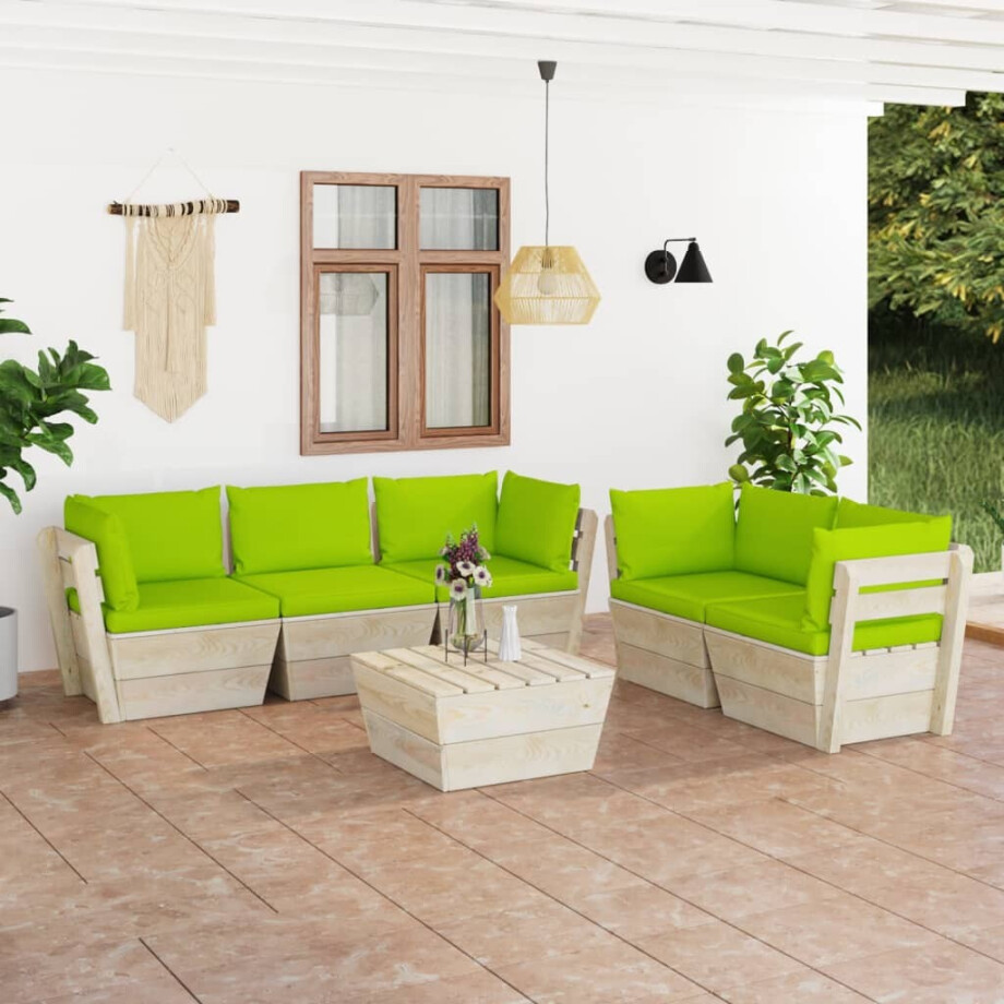 vidaXL 6-delige Loungeset met kussens pallet vurenhout afbeelding 1