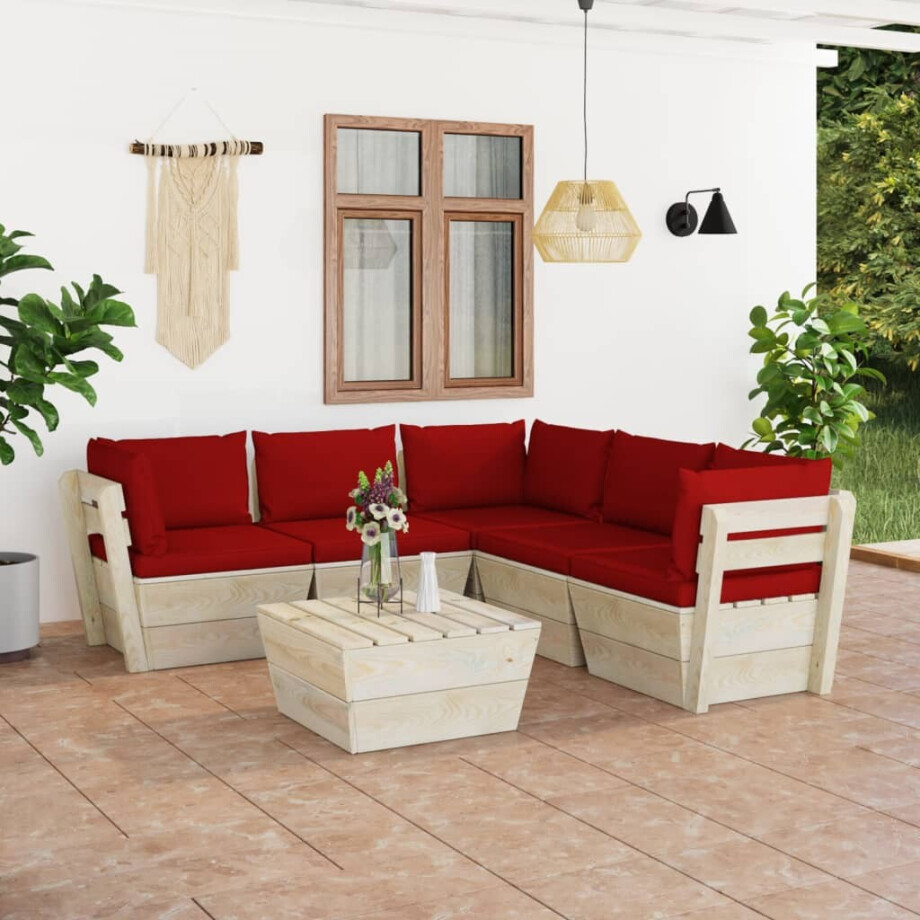 vidaXL 6-delige Loungeset met kussens pallet vurenhout afbeelding 1