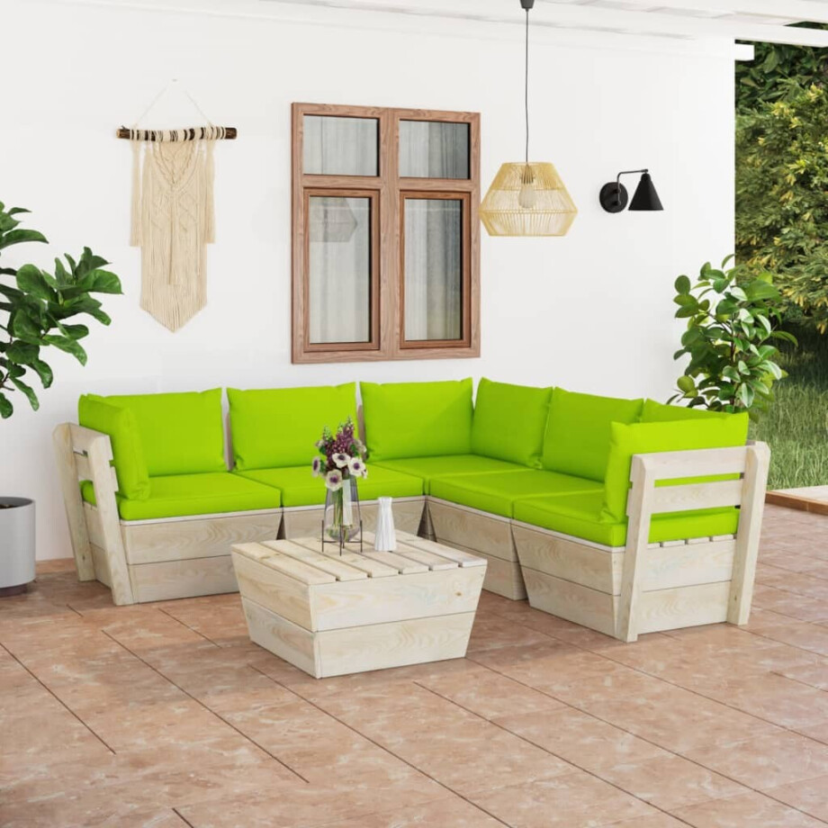 vidaXL 6-delige Loungeset met kussens pallet vurenhout afbeelding 1
