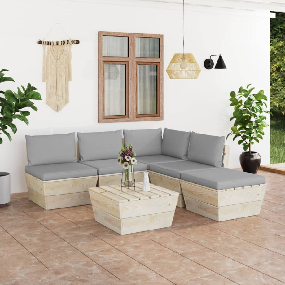 vidaXL 6-delige Loungeset met kussens pallet vurenhout vidaXL 6-delige Loungeset met kussens pallet vurenhout afbeelding 1