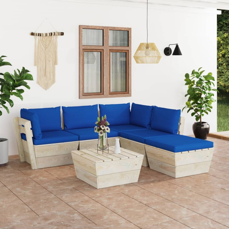 vidaXL 6-delige Loungeset met kussens pallet vurenhout afbeelding 1