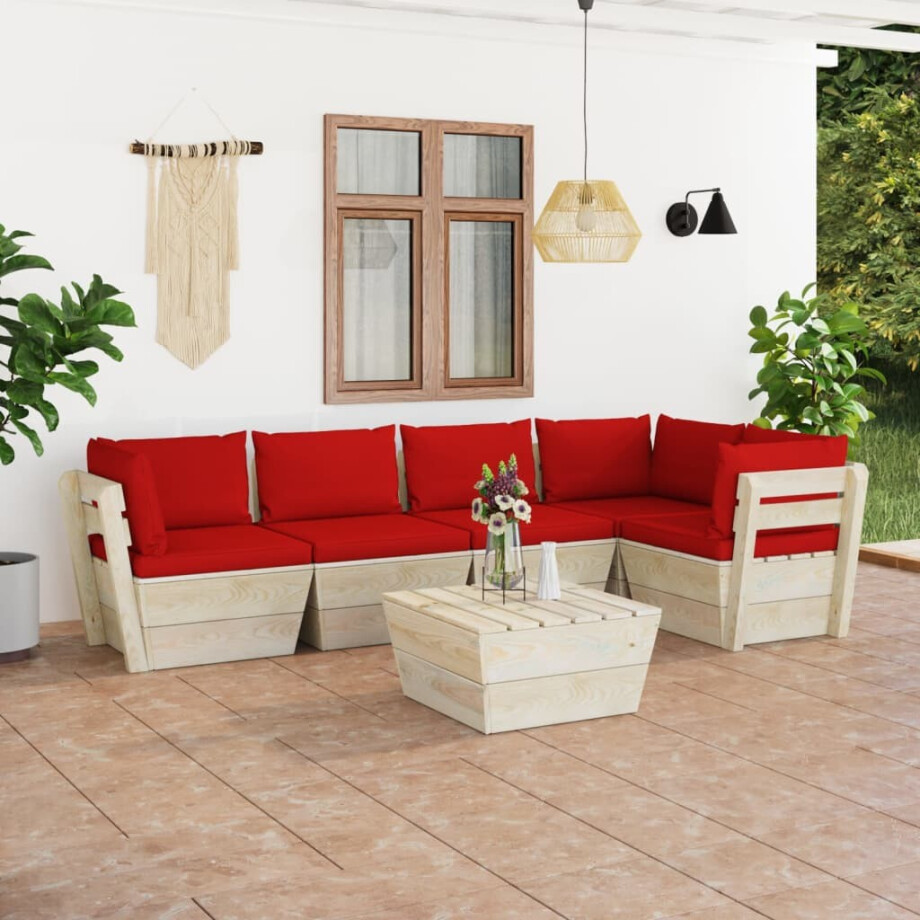 vidaXL 6-delige Loungeset met kussens pallet vurenhout afbeelding 1