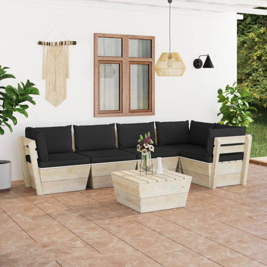 vidaXL 6-delige Loungeset met kussens pallet vurenhout afbeelding 1
