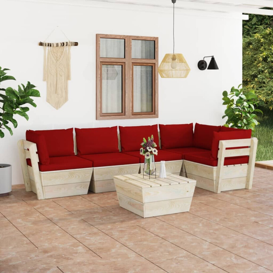 vidaXL 6-delige Loungeset met kussens pallet vurenhout afbeelding 1