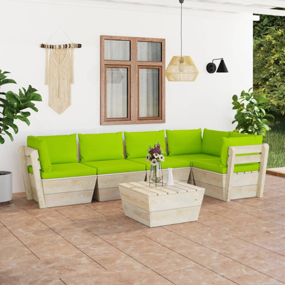 vidaXL 6-delige Loungeset met kussens pallet vurenhout afbeelding 1