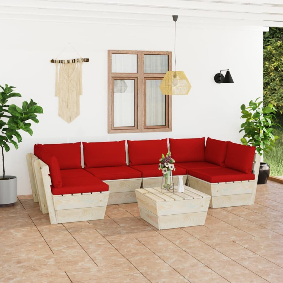 vidaXL 7-delige Loungeset met kussens pallet vurenhout afbeelding 1